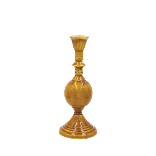 4" Round x 10-1/4"H Enameled Metal Taper Holder, Mustard Color