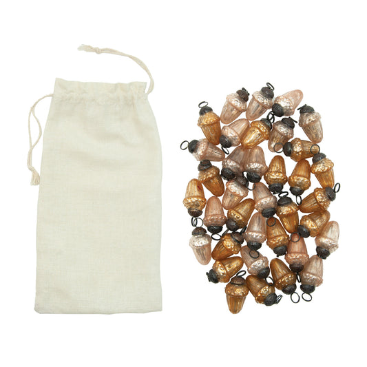 36 Mercury Glass Acorn Shaped Ornaments in Muslin Bag
