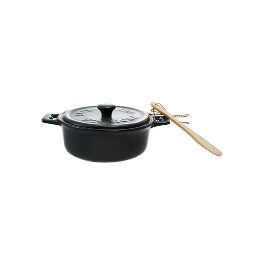 Stoneware Brie Baker with Bamboo Spreader, Set of 2 (Each Will Vary)