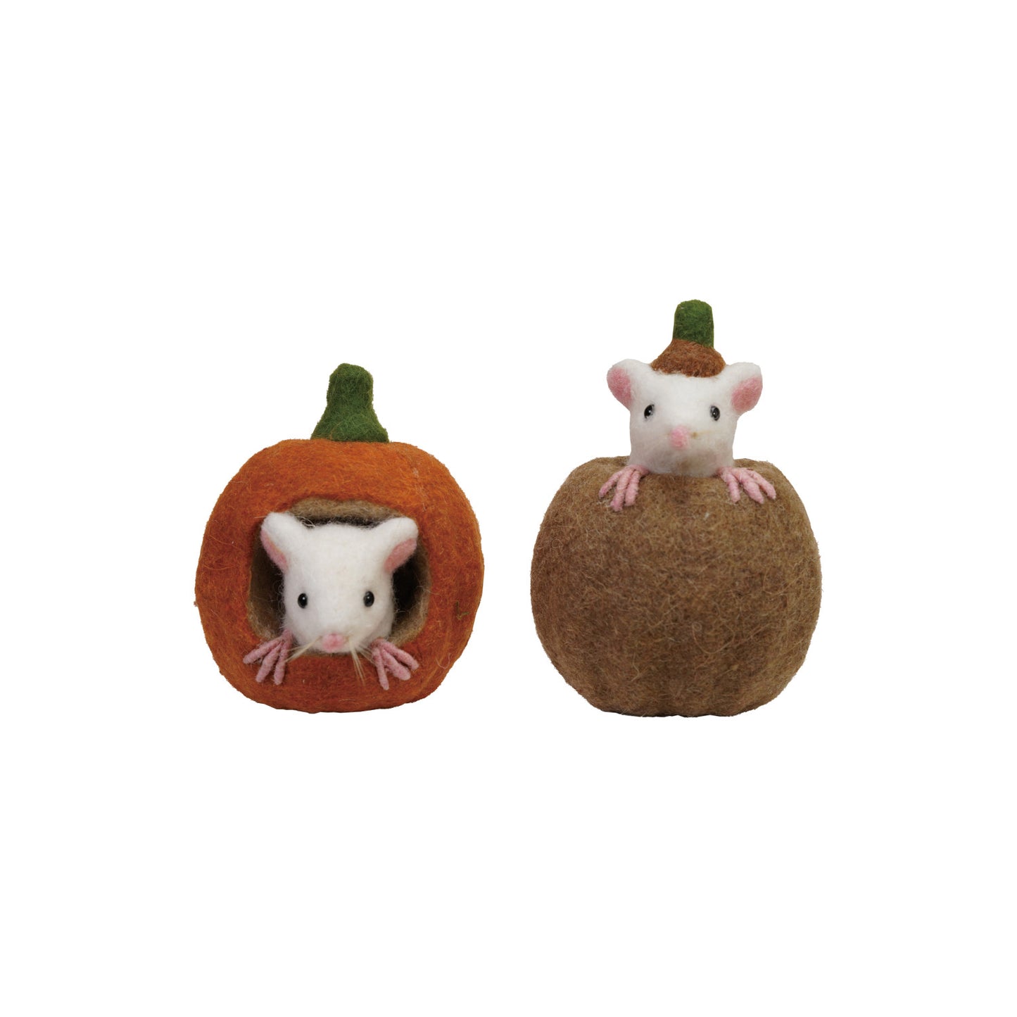 4" Round x 5-1/2"H Handmade Wool Felt Pumpkin with Mouse