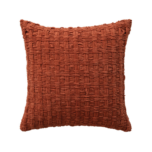 18" Square Woven Fabric Chenille Waffle Weave Pillow with Cotton Back