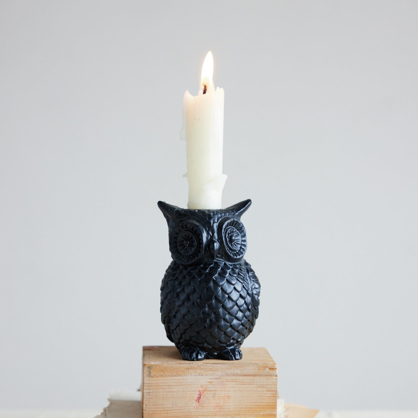 Resin Owl Shaped Taper Holder, Black