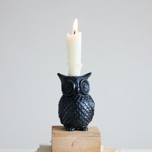 Resin Owl Shaped Taper Holder, Black