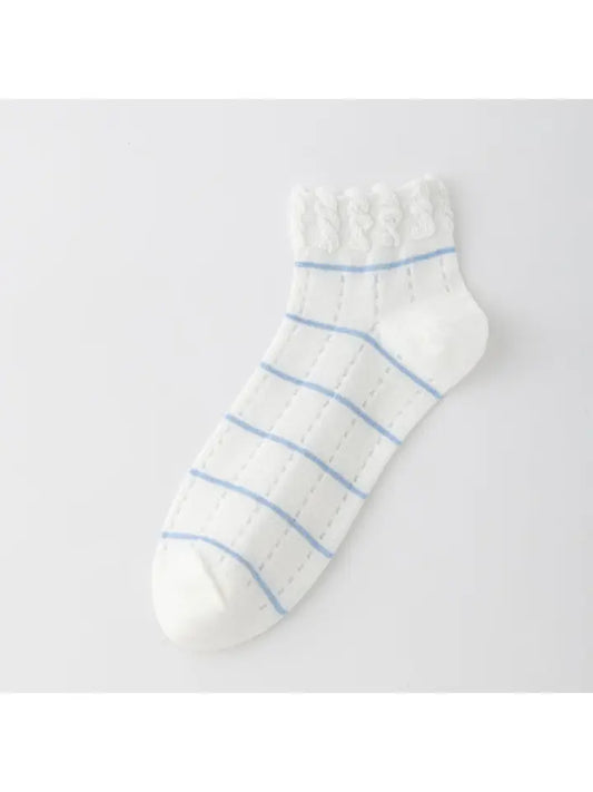 Ruffle Trim Striped Ankle Socks