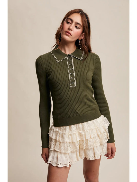 Contrast Stitch Knit Top