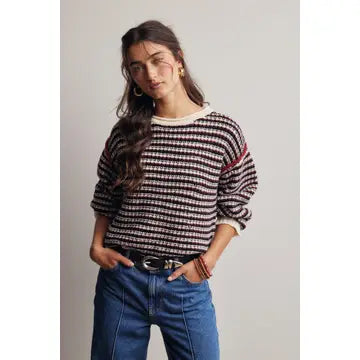 Striped Textured Knit Sweater