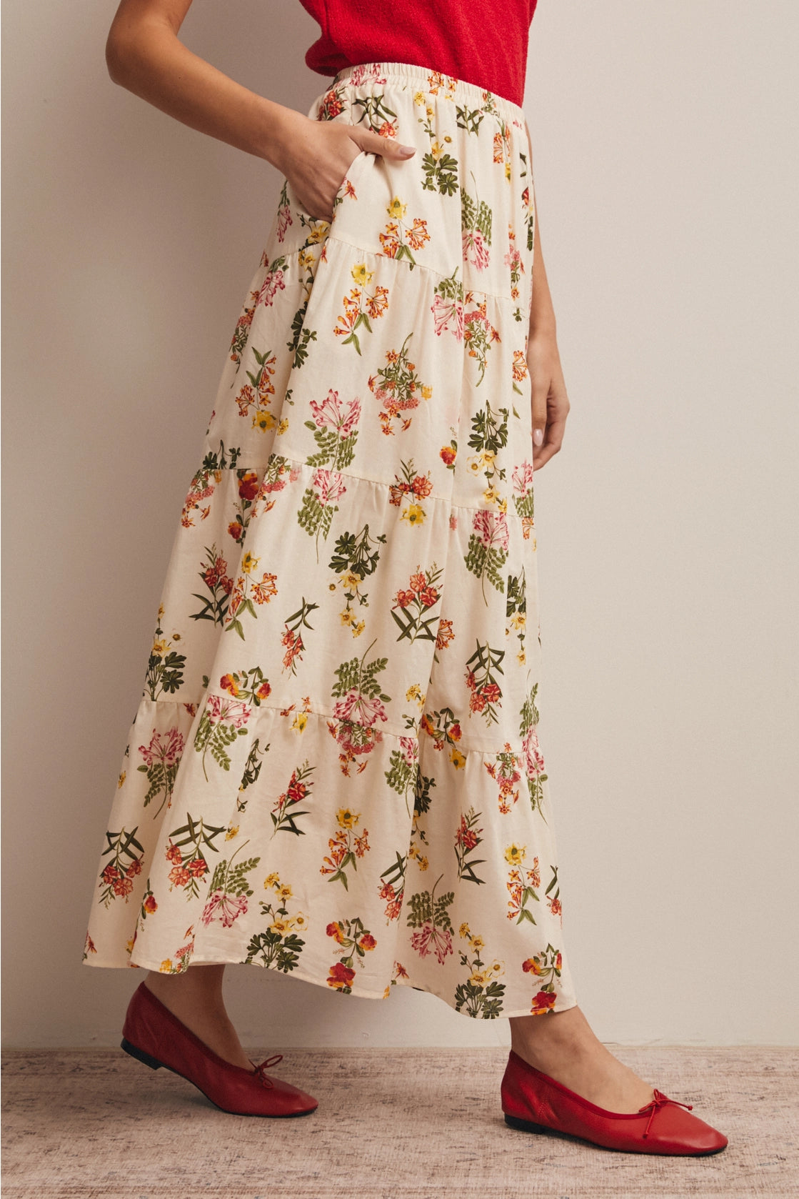 Floral Tiered Cotton Maxi Skirt