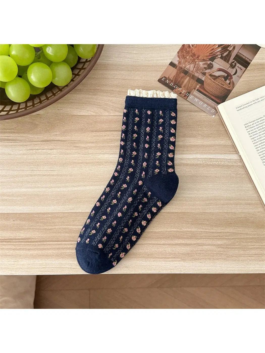 Dainty Blossom Lace Accent Crew Socks