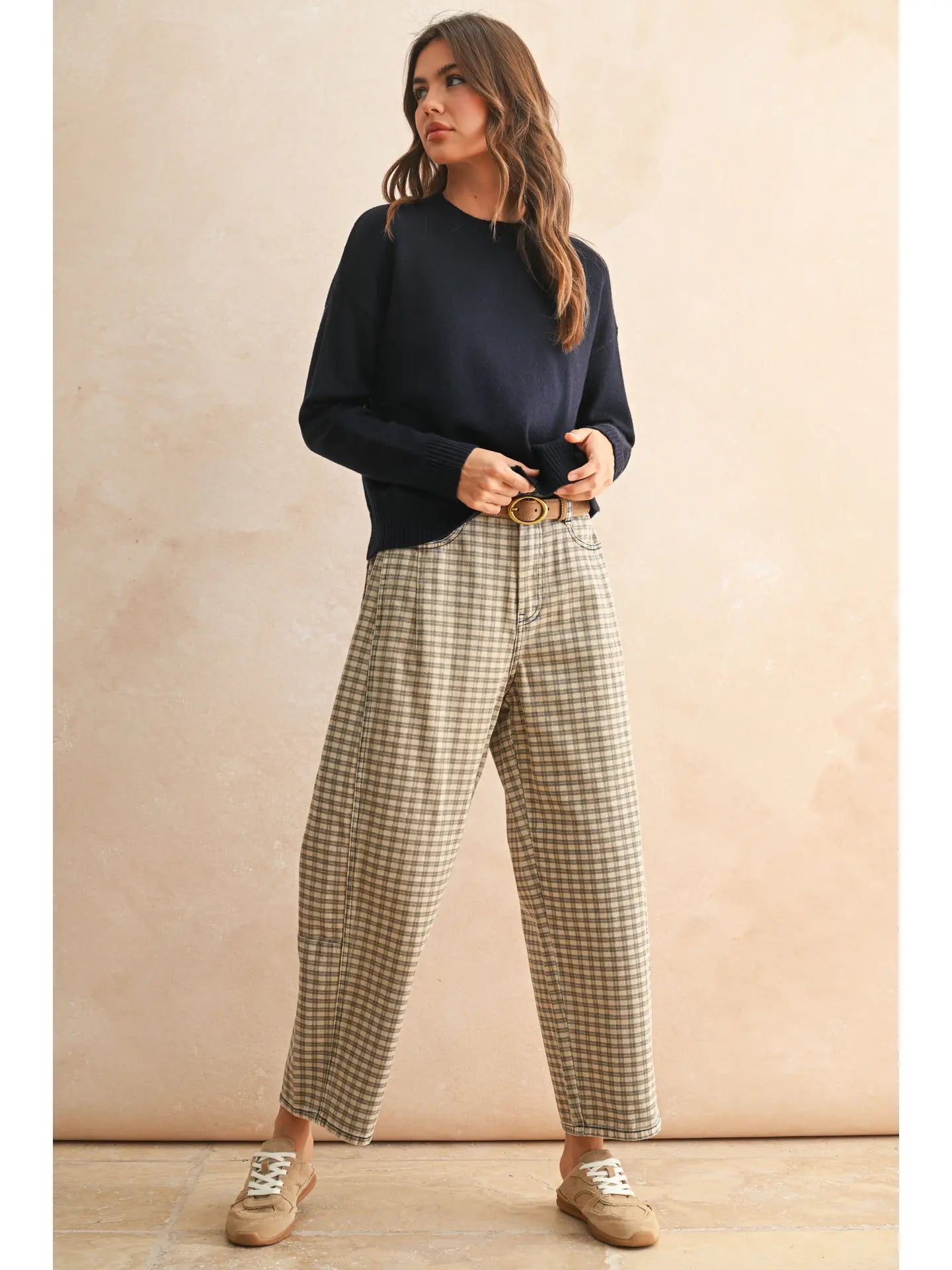 Checker Pattern Barrel Pants