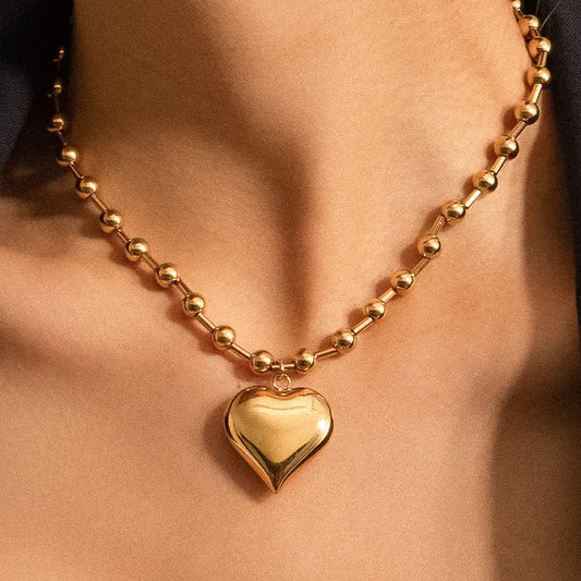 Paris 18K Gold Non-Tarnish Large Heart Chain Necklace