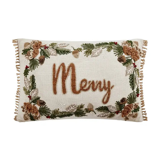 Merry Embroidered Pillow