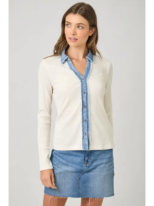Washed Thermal Button Down Top