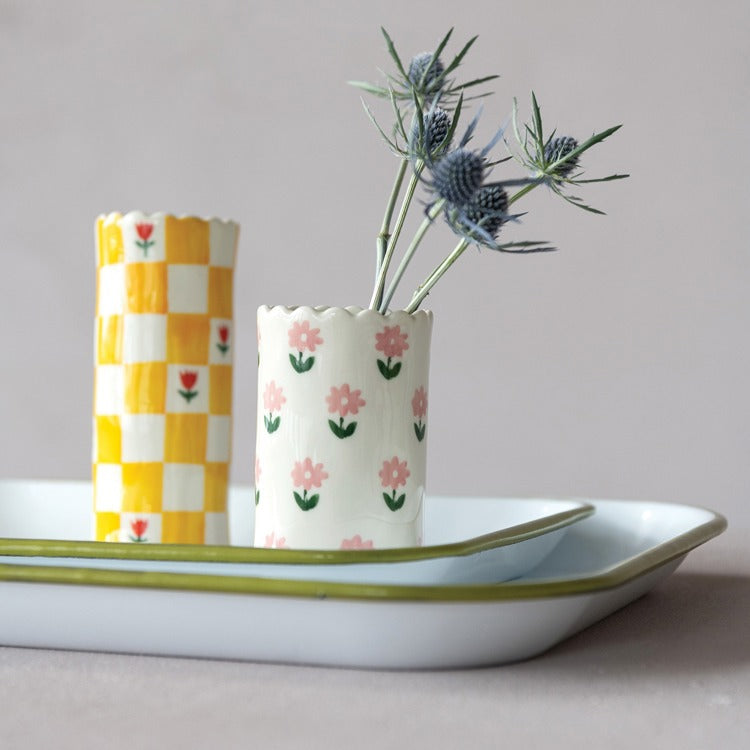 Pink Floral Scalloped Vase