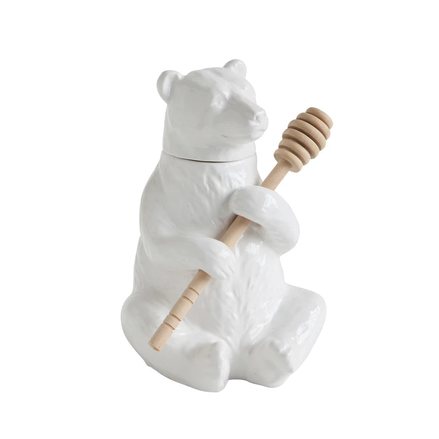 Ceramic Bear Honey Pot with Dipper