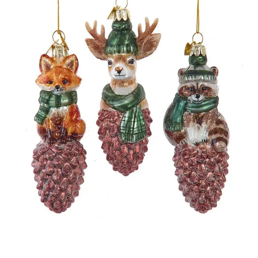 4.75" Glass Animal on Pinecone Ornament