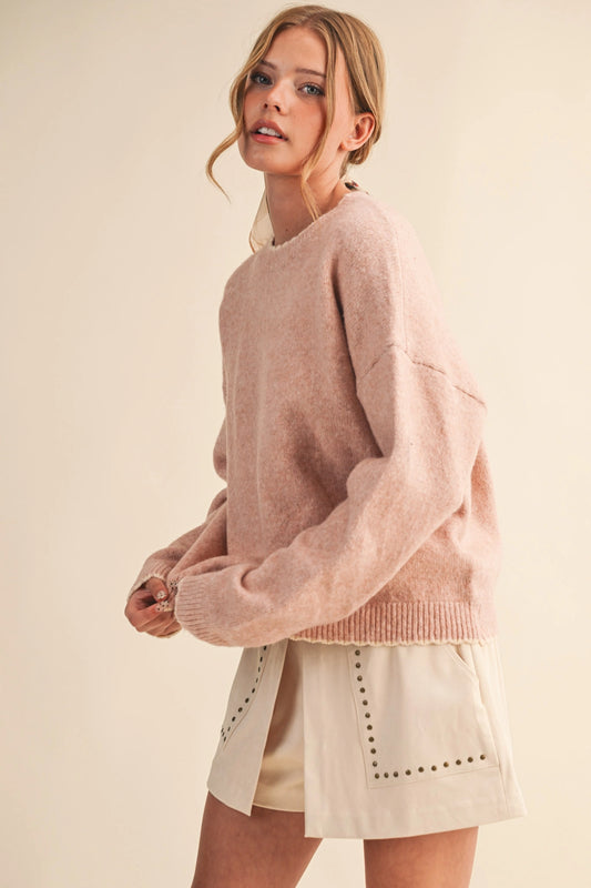 Contrast Knit Scalloped Edge Sweater
