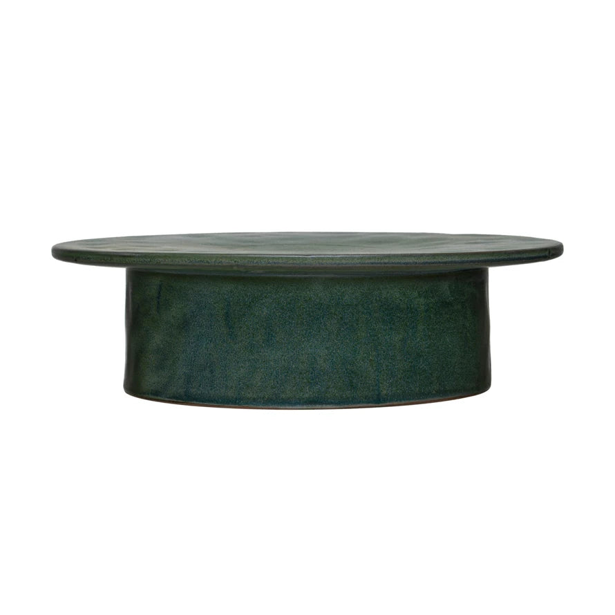 12" Green Stoneware Pedestal