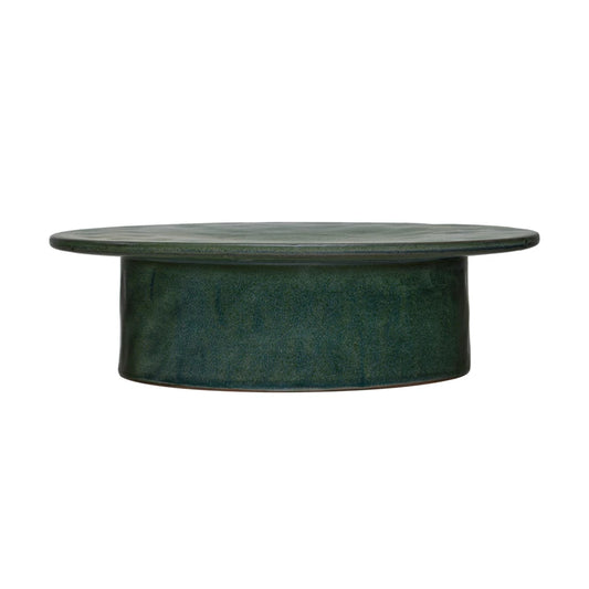 12" Green Stoneware Pedestal