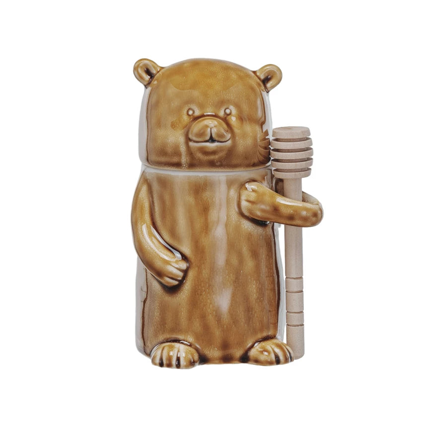 Stoneware Bear Honey Jar