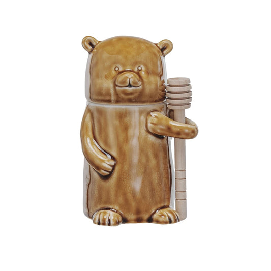 Stoneware Bear Honey Jar