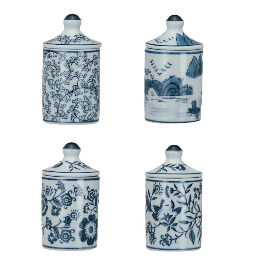 Blue Pattern Stoneware Spice Jar