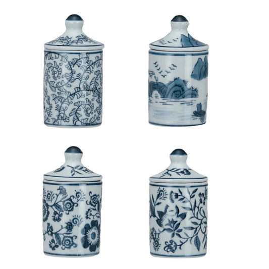 Blue Pattern Stoneware Spice Jar