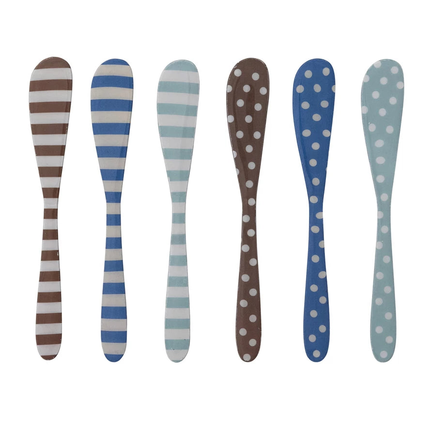 Enameled Stainless Steel Canape Knife with Stripes/Dots