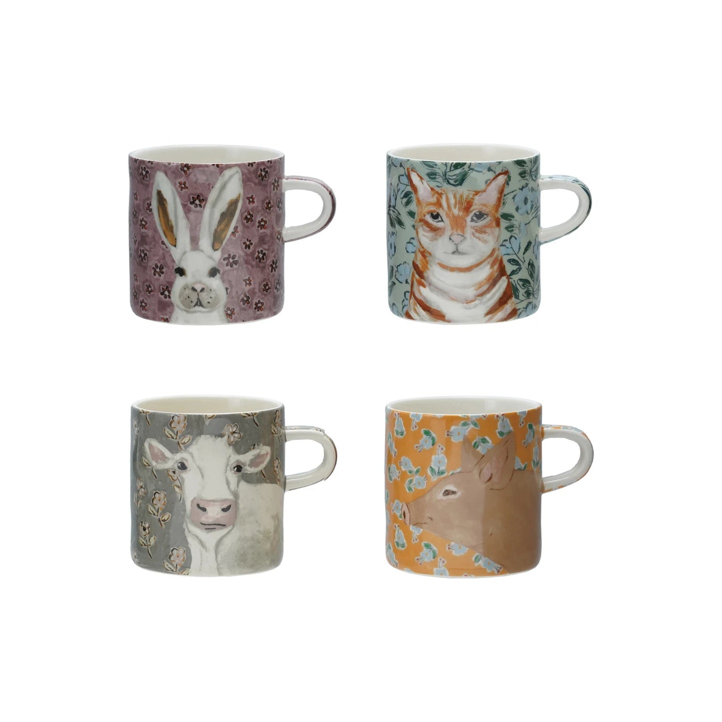 Stoneware Animal Mug with Flowers