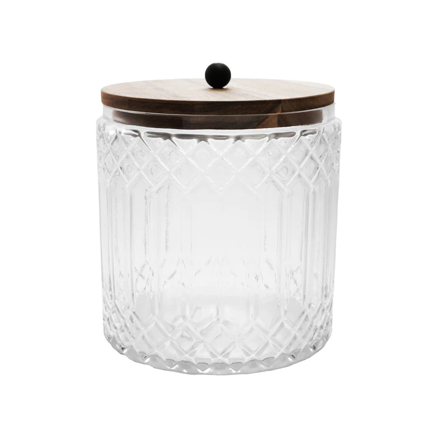 3.5 Qt Cut Glass Jar with Wood Lid