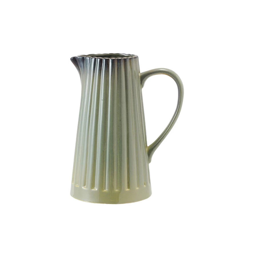 40oz Stoneware Ribbed Pitcher Green