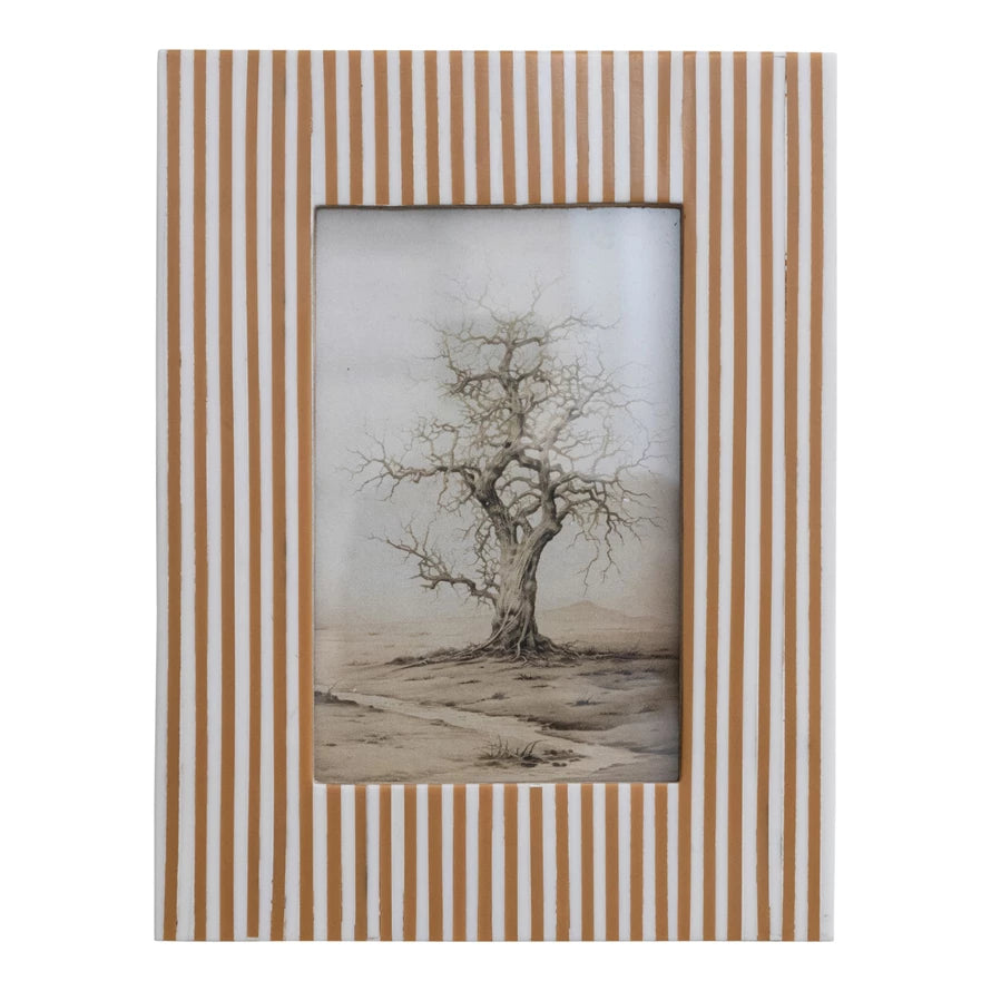 Resin Striped Photo Frame, White & Caramel