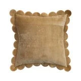 Cotton Velvet Pillow w/ Scalloped Flange & Embroidered Edge, Mustard