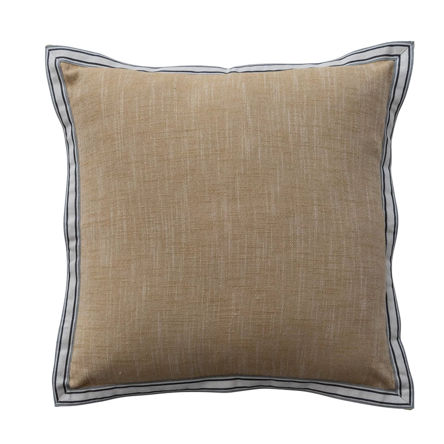 18" Square Woven Cotton Pillow with Striped Flange Edge