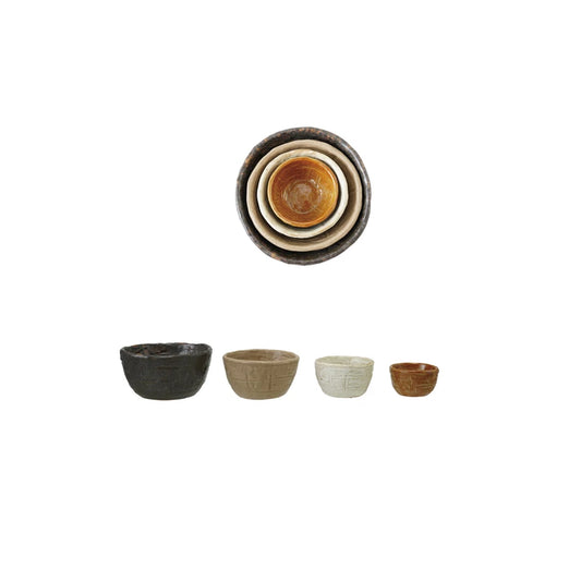 Textured Stoneware Nesting Bowls, Matte Reactive Glaze, Set of 4