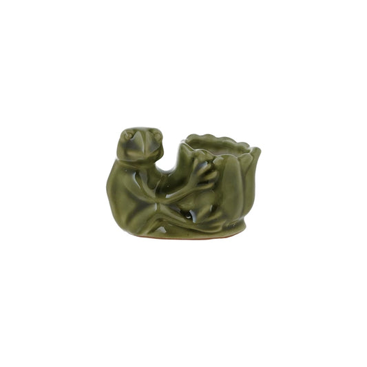 Stoneware Frog Holding Flower Shaped Vase