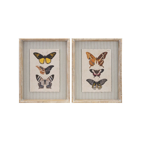 Wood Framed Butterflies w/Stripes