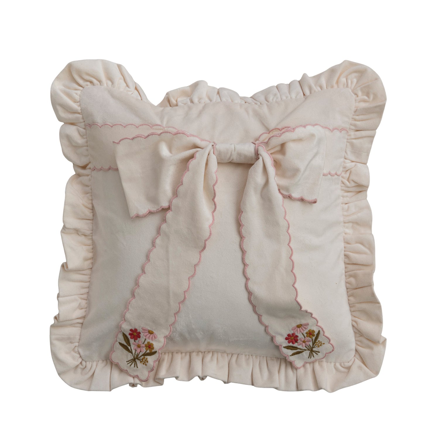 Scalloped Cotton Pillow with Bow 18"