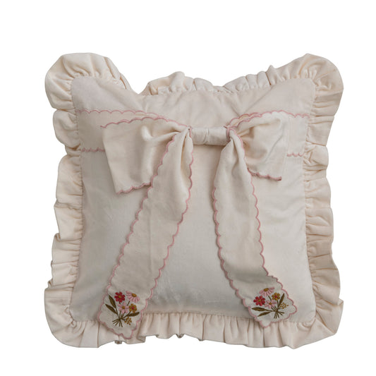 Scalloped Cotton Pillow with Bow 18"