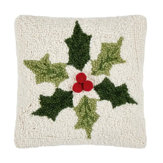 Holly Snowflake with Poms Hook Pillow