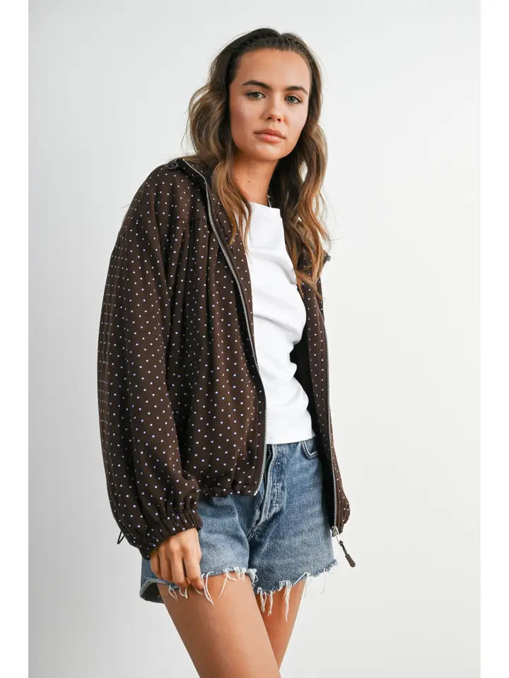 Polka Dot Zip-Up Anorak Jacket