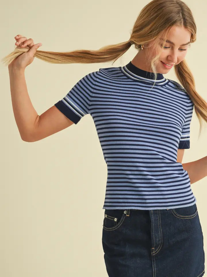 Round Neck Striped Sweater Top