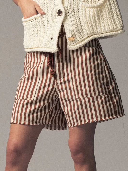 Vertical Stripe Drawstring Shorts