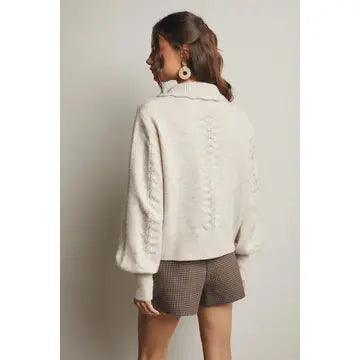 Collared Pointelle Knit Sweater