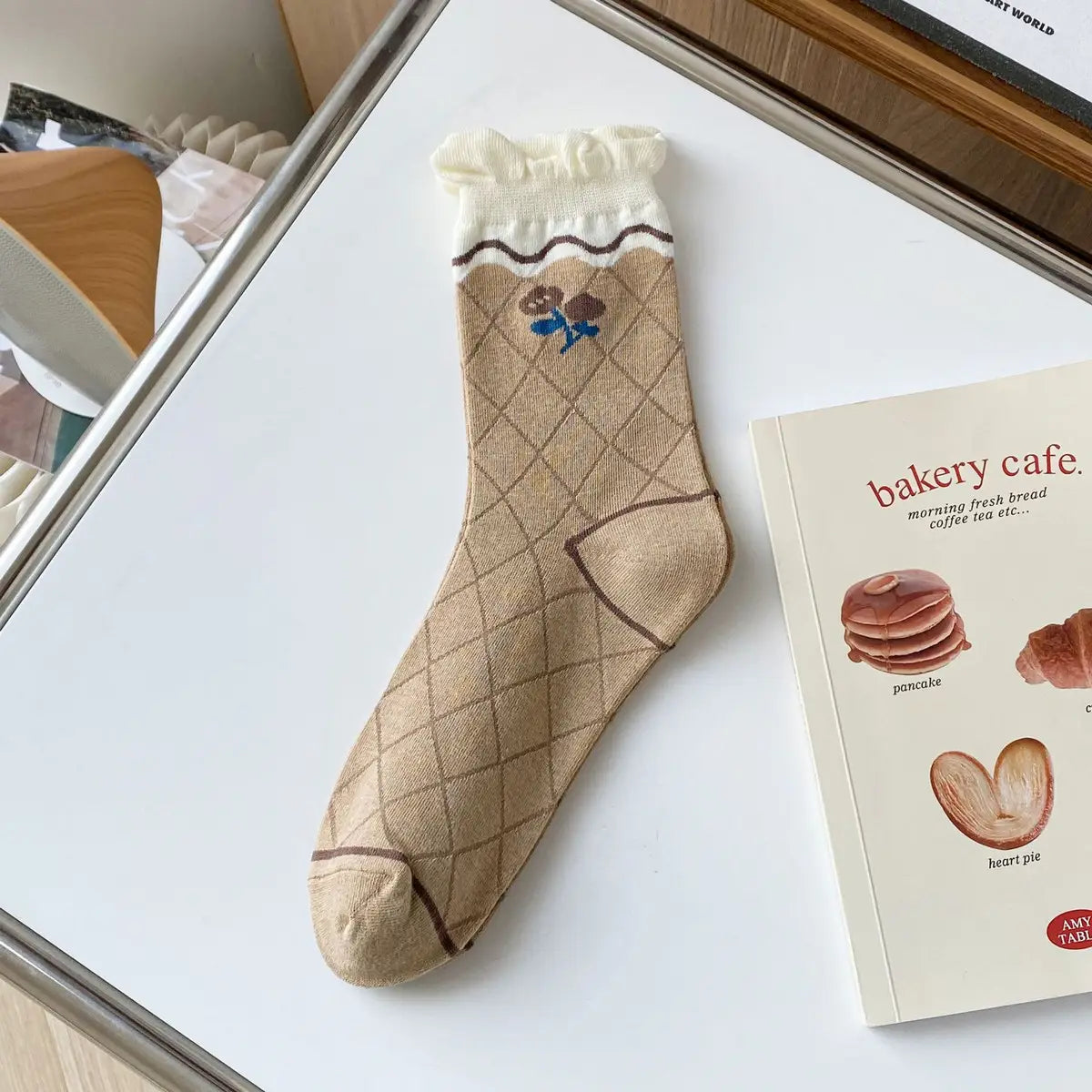 Coffee Colored Floral Print Socks