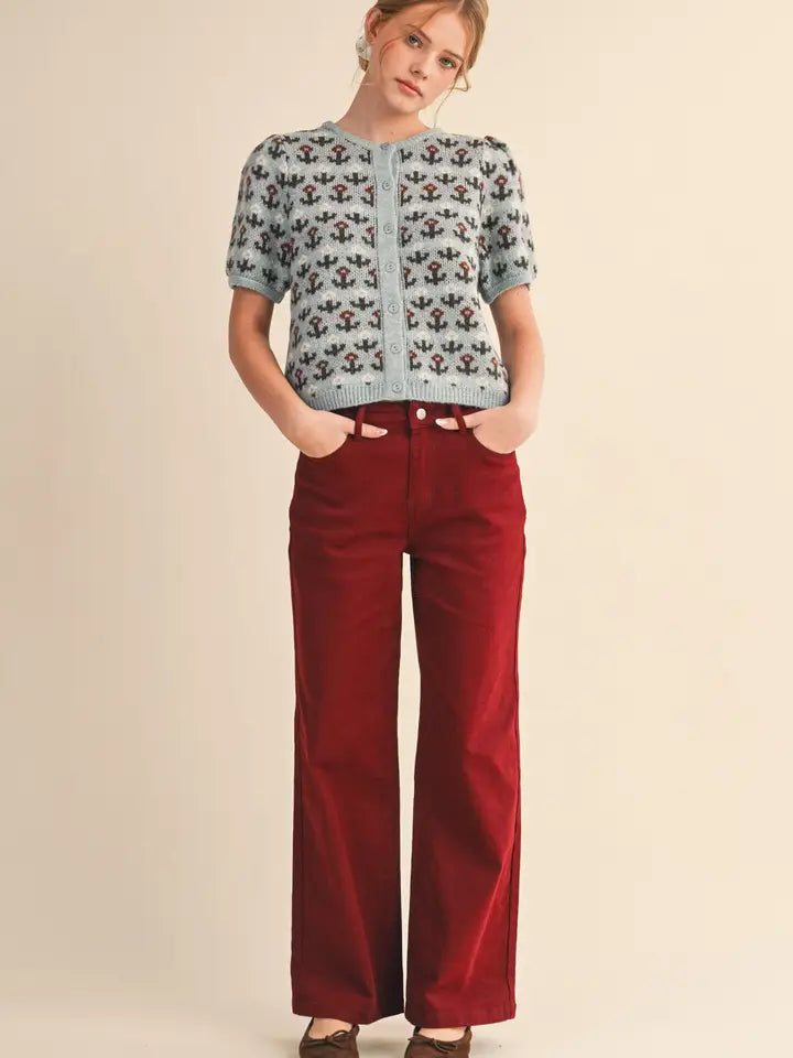 Floral Short Sleeve Sweater Cardigan