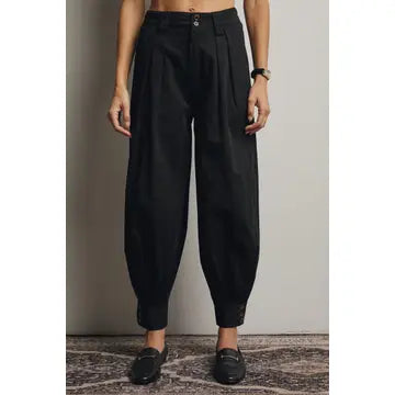 Pleated Cuff Button Tapered Pants