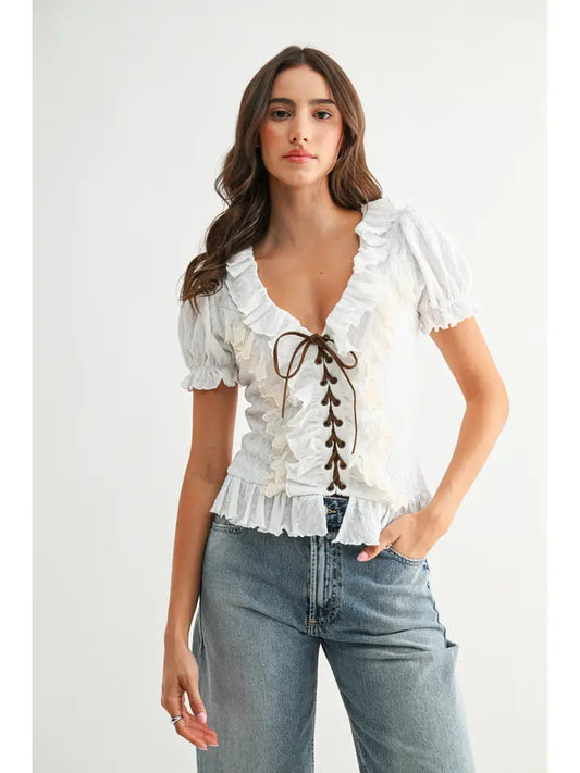 Ruffled Lace-Up Peplum Top