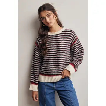 Striped Textured Knit Sweater
