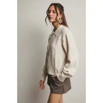 Collared Pointelle Knit Sweater