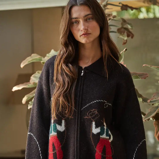 Chocolate Western Zip Up Sweater